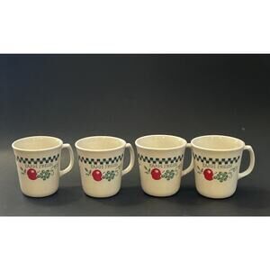 Set of 4 Vintage Corelle Farm Fresh Apples Coffee Cups Flat Bottom Mugs